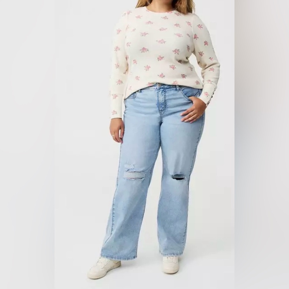 Torrid Floral Vintage Inspired Thermal Crew Puff Sleeve Top Feminine Elegant 3X - Picture 5 of 15